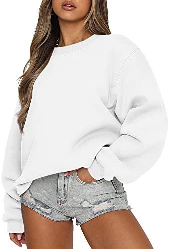 ANRABESS Womens Sweatshirts Crewneck Fleece Oversized Pullover Sweater Spring Winter Cute Tops Teen Girls Preppy Clothes 2026 white Large