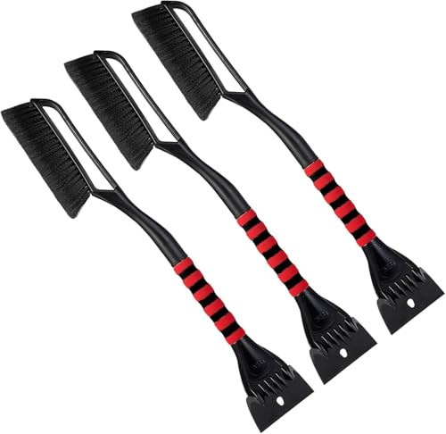 FOVAL 27 Ice Scraper Snow Brush (3 Pack), Wider Snow Scraper(4.73 Width) Snow Removal Car Brush with Comfortable Foam Grip for Cars, Trucks, SUVs, Windshield, Window - Winter Tool