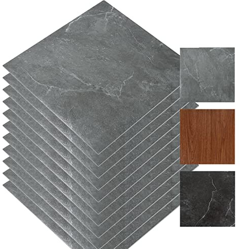 Eulenke PVC-golvbeläggning självhäftande golvfolie självhäftande golvkakel klistermärken badrumskakel golvplattor vinyl 30 x 30 cm grå marmor 19,8 m²/22 kakel (220 X)