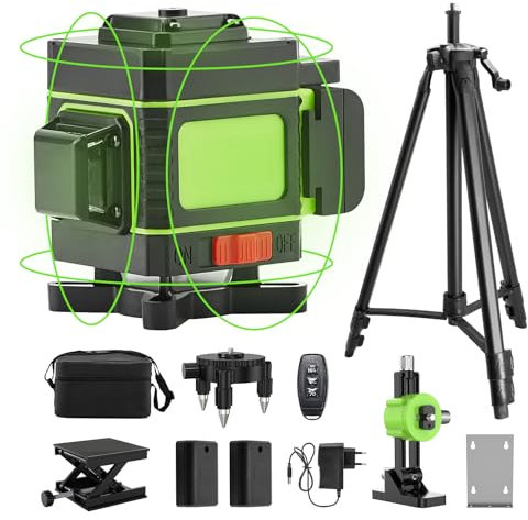 Ycoiee Niveau Laser 4D 16 Lignes Autonivelant de Niveaux, Croix Vert Laser Chantier avec Sac de Protection et Télécommande, Hauteurs Réglable Barre D'extension Trépied