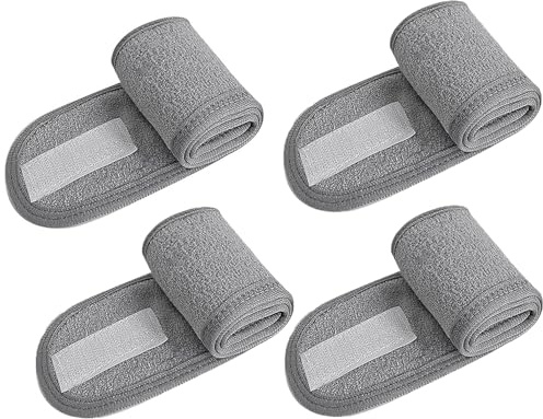 Didiseen 4 pièces bandeau de spa pour soins du visage bandeaux réglable visage serviette de lavage maquillage bandeaux de cheveux bandeau pour femme homme douche, yoga, sport, bain (gris)