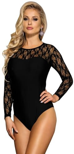 Womens Sexy Bodysuits Elegant Lace Black Bodysuit Mesh Long Sleeve Leotard Ladies Going Out Tops Bodysuit Jumpsuit Clubwear Tops