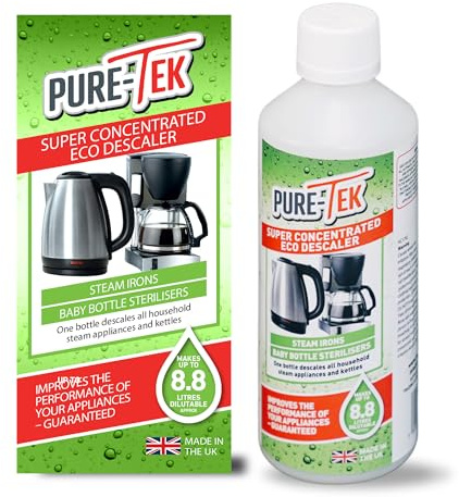 Pure-Tek Kettle Descaler Liquid, Coffee Machine Limescale Remover, Makes Up to 8.8L Descaling Solution, Works with Nespresso Descaling, Baby Steriliser, Steam Iron Cleaner, Citric Acid Descaler, 500ml