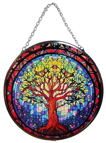 6-Inch Tree of Life Stained Glass Suncatcher | Elegant Window Decoration