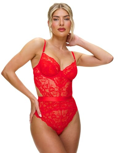 Ann Summers Hold Me Tight Body Hourglass Shaping, Ladies Underwear with Brazilian Brief, Bodysuit with Cut-Out Back, & Underwired Cups - Genuine Womens Lingerie Red
