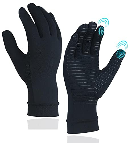 Kecartu Full Finger Copper Arthritis Gloves for Carpal Tunnel, Hand Compression Gloves to Relief Pain, Touch Screen Gloves