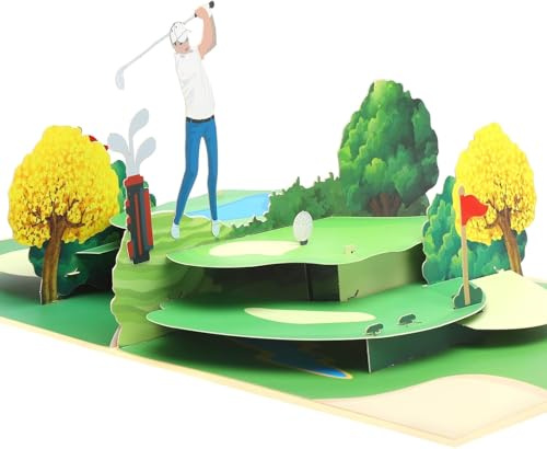 UOCAI Golfgratulationskort, popup-golfkort för pensionering, pop-up-kort, golfkort, 3D-födelsedagskort, golfspelare, födelsedagskort