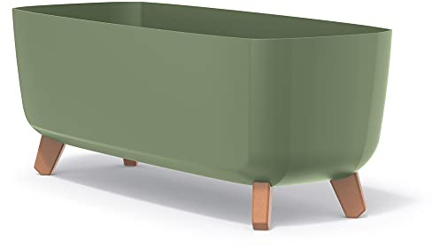 Tymar Vaso di fiori rettangolare con piedistalli, vaso con gambe, fioriera allungata per esterni (Verde; 40 cm)