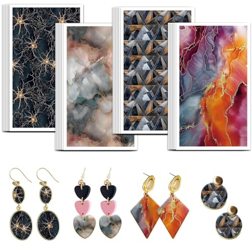 OLYCRAFT 24pz 4 Stile Carta da Trasferimento per Argilla con Motivo Marmo Screpolato Carta da Trasferimento per Argilla Polimerica Colorata per Orecchini in Argille Creazione di Gioielli