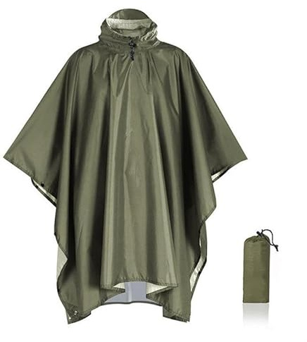 GIEEU Waterproof Poncho Adult Lightweight Reusable Raincoat with Brim, 3-in-1 Multifunctional Green Rain Cover for Outdoor Hiking Cycling Hunting Traveling