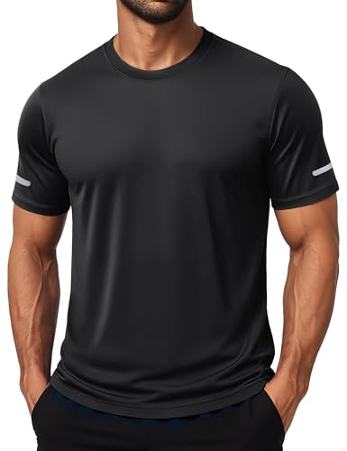 MAGCOMSEN Maglia Palestra Uomo Traspirante Rapida Asciugatura Sportiva Fitness Running a Manica Corta T-Shirt Nero, L