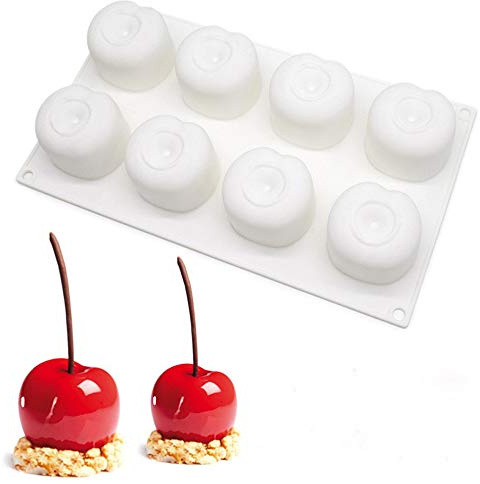 Stampo per torta con mousse di ciliegie in silicone a 8 fori Stampo per cupcake Stampo per torta al cioccolato fondente Stampo per mousse da dessert