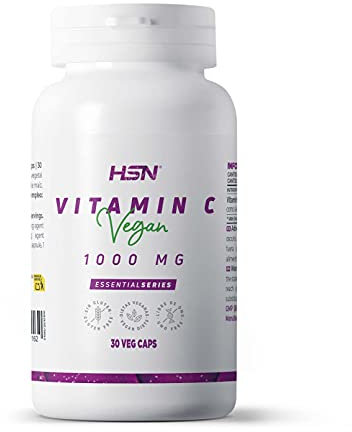Vitamina C 1000 mg de HSN | 30 Cápsulas Vegetales 1 gramo por Toma de Pura Vitamina C como Ácido Ascórbico | Suministro para 1 Mes | No-GMO, Vegano, Sin Gluten