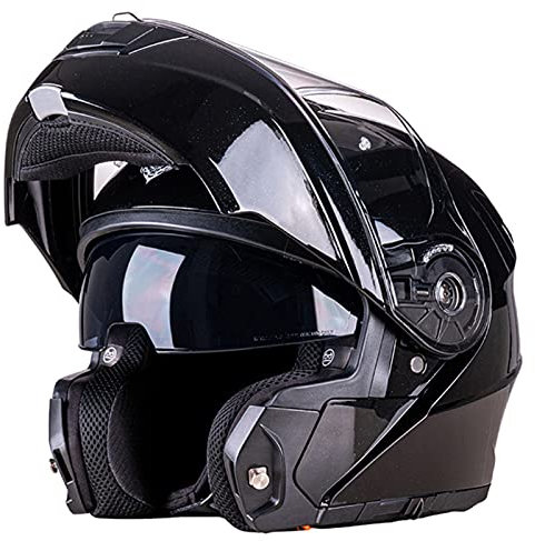 Casque Moto Double Visiere, Casque De Moto Modulable Intégrale ECE Homologué Full Face Flip Up Homme Et Femme Casque Pour Locomotive Cruiser Moped Racing, Grande Taille Glossy Black 1,4XL