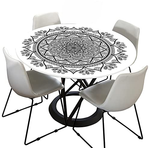 Fansu Redondo Mantel Antimanchas Impermeable, 3D Mandala Estampado Mantel de Mesa con Borde Elástico Ajustada Cubierta de Mesa para Picnic Comedor Cocina (Mandala Bohemia,Diámetro 90cm)