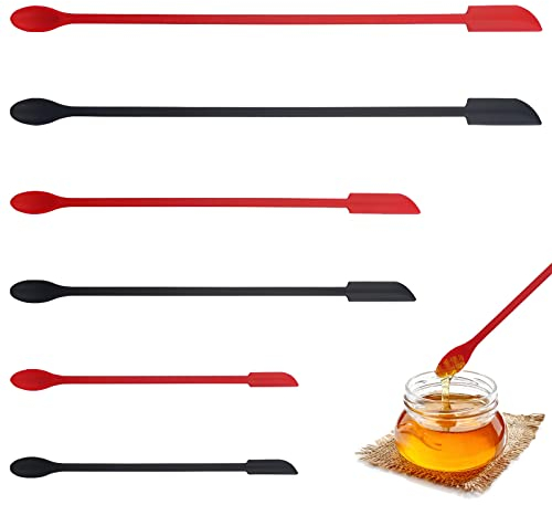 restelöffel silikon 6 STK, silikon spatel klein make up spatel Teigschaber Mini Silikon Spatel 6er Länge: 15.4-30.4cm Premium Lebensmittelsilikon mit Edelstahlkern (6-Stücke in 3-Größen schwarz+rot)
