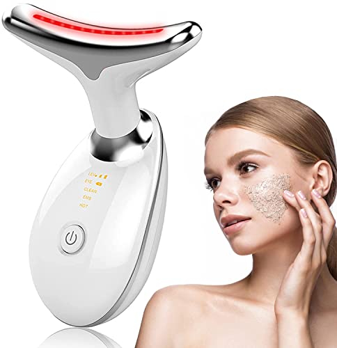 Leotop Electric Face Massager,Beauty Device for Face and Neck,High Frequency Vibration Firming Wrinkle Removal Device,EMS Care Massage Heating Equipmen. (3 Light Modes-White)