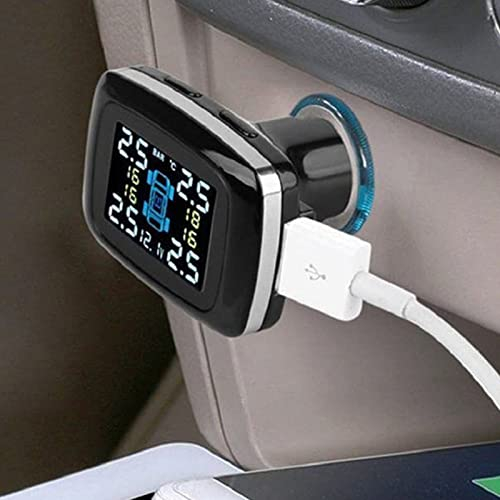 Tbest di Monitoraggio della Pressione dei Pneumatici per Auto TPMS con Accendisigari e 4 Sensori Esterni