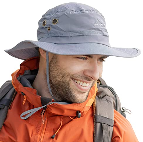 Comhats Grand chapeau de soleil pour homme XL-XXL - Chapeau de safari à large bord UV pour l'été, l'extérieur, la randonnée, la pêche, coupe-vent, 60-66 cm, gris, L-XL