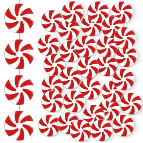50 pezzi Decorazioni Natalizie per Albero di Natale, Caramelle Finte per Albero di Natale, Decorazioni Natalizie Bianche e Rosse, Decorazioni Natalizie a Forma di Mentine, Decorazioni Natalizie