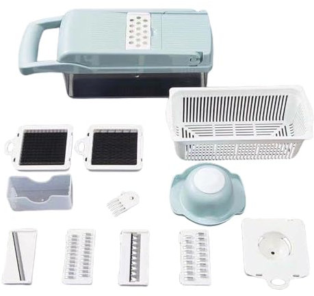 Tritatutto professionale per cipolle, mandolina da cucina, affettaverdure da cucina, affettatrice per verdure, insalata, carote e aglio (blu, 32 cm x 11,5 cm x 11,5 cm)