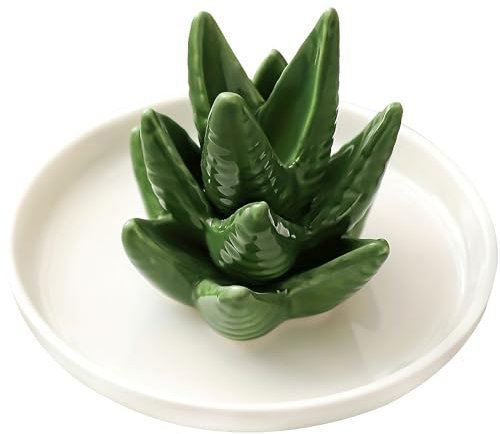 CXQRR Ceramic-Aloe-Ring-Holder-Cactus-Ring-Holder, Jewelry Dish Holder Trinket Tray for Rings Earrings Necklace Organizer for Women Valentines Christmas Birthday Gift