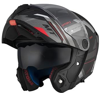 MT Helmets Atom 2 SV, Casco moto Modular Flip-Up, Visor Solar Retráctil, Interior Lavable, Preparado Intercomunicador UCS, Bloqueo frontal, Visor con posición Ventilación, Homologado ECE 22.06 & DOT