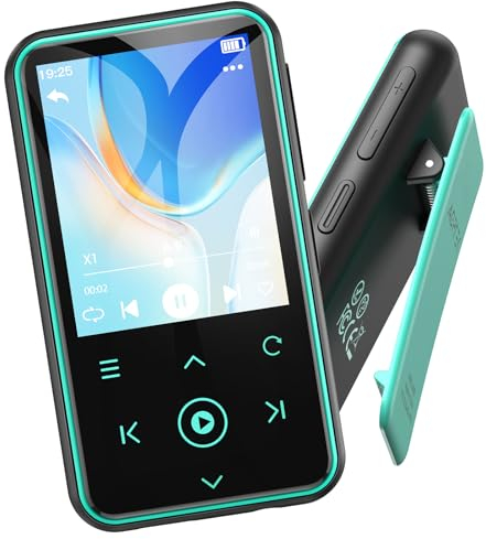 AGPTEK 64GB MP3 Reproductor con Clip Deportivo, Bluetooth 5.3 Reproductor con 1.8 TFT Pantalla a Color, Mini Reproductor de Música con Botón Táctil, Radio FM, Podómetro, Soporta hasta 128GB, Azul