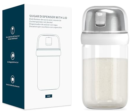 KITCHENDAO Distributeur de sucre en verre avec bec verseur, blanc 23,5 g