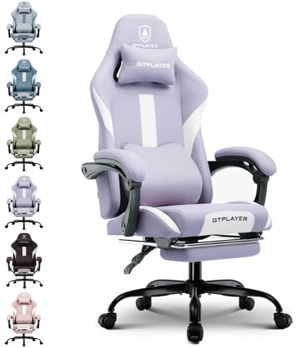 GTPLAYER Fabric Gaming Chair, Ergonomic Computer Chair with Footrest Lumbar Support Heavy Duty High Back Adjustable Height Svivel Office Desk Chairs (Purple)