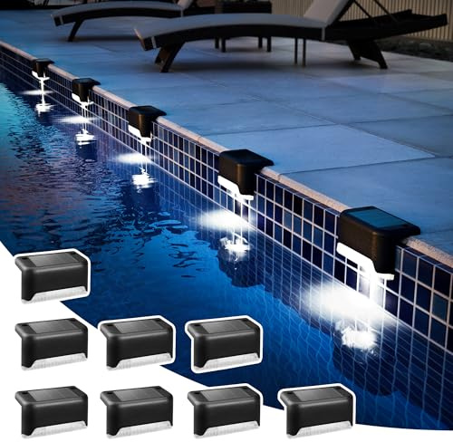 Solpex Juego de 8 luces solares impermeables para vallas, escaleras exteriores, escaleras, vallas, patios, patios y caminos (negro, blanco)