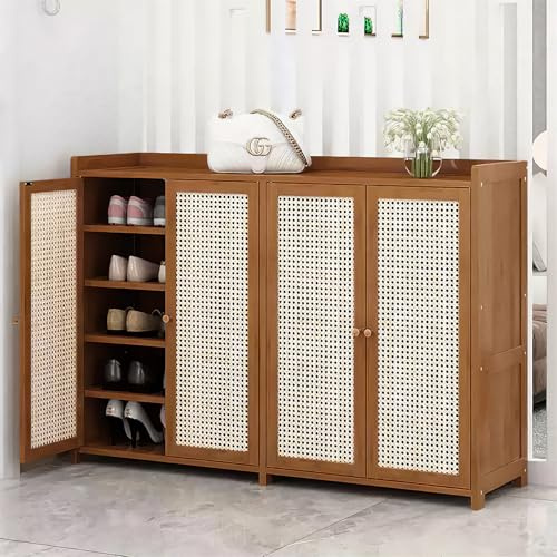 Warmiehomy Bamboo Shoe Cabinet with Doors, 6-Tier Shoe Cabinets Storage for Boots or Heels Freestanding Shoe Cupboard for Hallway, Living Room, Gateway, 118cm*32cm*83cm, Brown