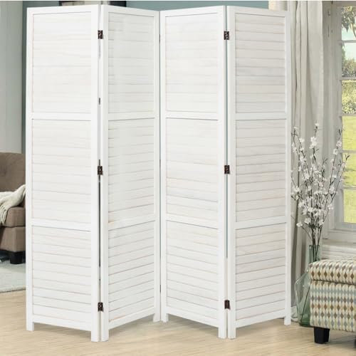 Warmiehomy Room Divider Free Standing Privacy Screen Partition 160cm(L) x 170cm(H) False Louvers Room Screen for Home Living Room Bedroom Office Lobby, Block the View to Protect Privacy, White