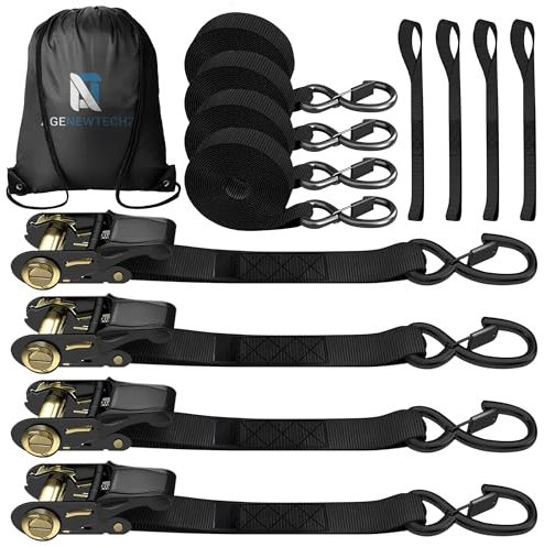 Ratchet Straps, 4 Pack 800KG Break Strength Tie Down Straps, 6M x 25mm with Safety Lock S Hooks, for Moving Motorcycle, Cargo, Appliances, Lawn Equipment