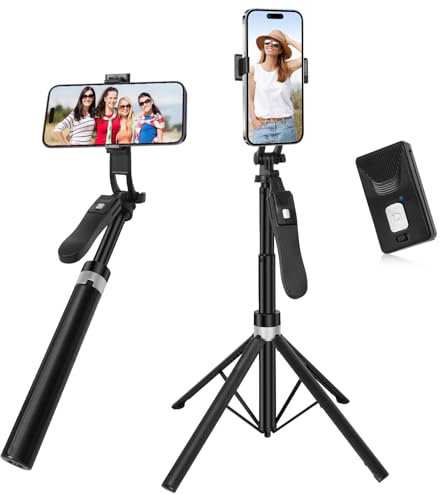 Trípode para Movil, 180cm Palo Selfie Tripode con Control Remoto, 360°Rotación Palo Selfie, Selfie Stick Compatible con iPhone/Samsung/GoPro/Cámara