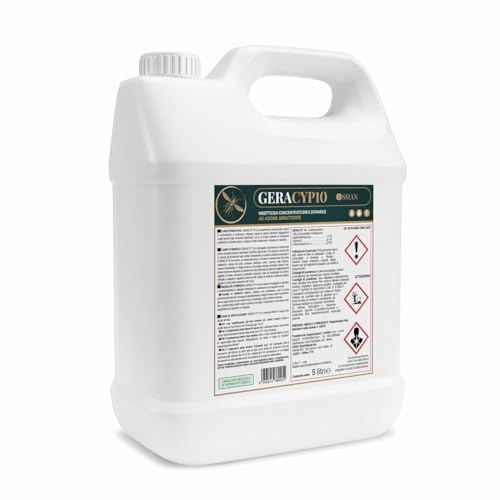 Ossian Geracyp 10 - Insetticida Antizanzare, Formiche, Scarafaggi, Insetti Striscianti e Volanti, Concentrato con Cipermetrina e Geraniolo, Effetto Residuale, Gradevole Profumazione (1 PZ, 5 LT)