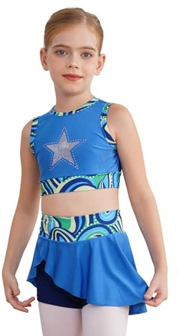 TSSOE Dansset för barn, flicka, 2 delar, ärmlös topp, slits, gymdräkt, sport, simning, Färg: blå, 13-14 �r