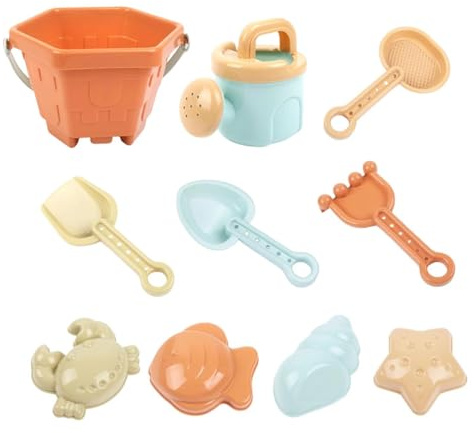 Giochi da Spiaggia con Sabbia | Con Secchiello Rastrello 10 Pezzi | Giochi da Viaggio per Spiaggia e Formine di Sabbia - per Giardino Bordo Piscina Vacanza Estate Acqua