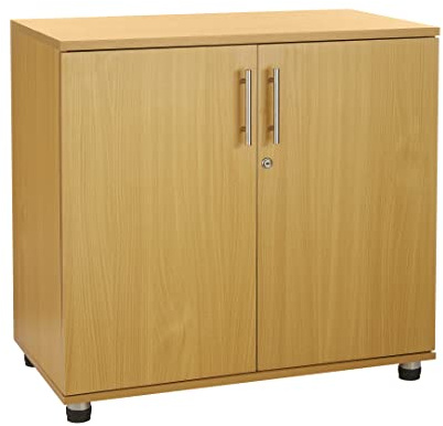 MMT Beech Storage Cabinet 2 Door with Adjustable Shelf, 75cm Tall Office Storage Cupboard, Lockable Cupboard for Home and Office, Sideboard for Study