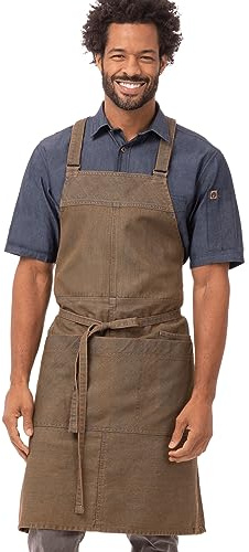 Chef Works Unisex Uptown Cross-Back Bib Apron, Blue Taupe, One Size