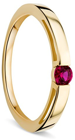 OROVI – Verlobungsring Damen aus 9 Ct Gelbgold (375) mit Solitär Rubin im Brillantschliff (0.15 Ct) – Solitärring Edelstein zur Verlobung – Damenschmuck Hypoallergen & handgefertigt (Gr. 54)