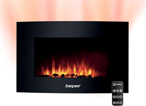 Beper RI.503 – Caminetto Elettrico da Parete, con Telecomando, Effetto Fiamma con 5 Livelli d’Intensità, Timer Settimanale, Modalità Riscaldante con Impostazione della Temperatura, 52 x 66 x 15 cm