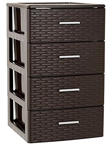 Acan Tradineur - Cajonera de ordenación Rattan de plástico - 4 cajones - Torre de almacenaje Multiusos, Organizador Auxiliar, Almacenamiento, baño - 61,5 x 36,5 x 36,5 cm - Color Wengué