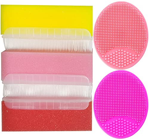Baby Bath Brush, Baby Bath Scrubber, Cradle Cap Brush, Baby Bath Sponge Brush, Silicone Scrubbers Exfoliator Brush | Baby Care Essential for Dry Skin, Cradle Cap (Orange + Red + Pink)