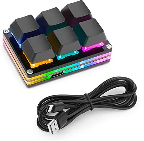 Ecarke Black OSU Keypad 6 Key Gaming Keyboard, USB Mini 6 Key Keypad Mechanical Gaming PC Keyboards Programming Macro with Software OSU HID Standard Keyboard（Upgrade Cherry Shaft & RGB LED）