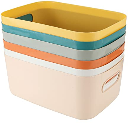 ASelected 6Pcs Plastic Storage Boxes, Multiple Colors Storage Baskets, 24x16x9cm Storage Boxes for Kitchen, Cupboard, Office, Bathroom, Toy, Durable Home Tidy Open Storage Bins with Handles