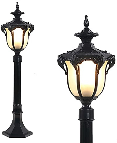 Portal de lámpara de pilar retro para exteriores, luces de poste con base E26, luz de pilar de aluminio para luz de poste decorativa impermeable para exteriores E26 Lámpara de poste alto de luz de pil