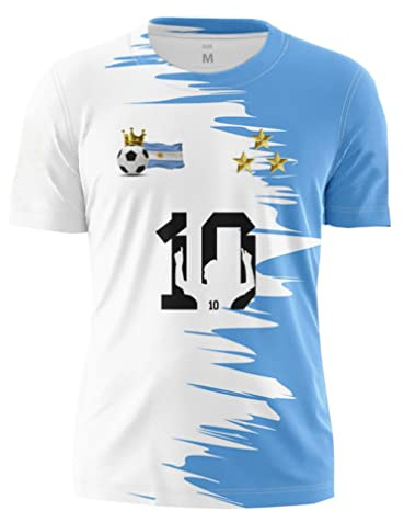 YuanDiann Argentina vinner minnest-shirts 3 stjärnor flagga tryck 2022 fotboll VM kortärmad rund hals tröja för män och kvinnor