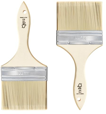 TubeRoo Lot de 2 pinceaux plats de 100 mm pour peintures, lasures, huiles, peintures murales, acryliques, pinceaux à vernis, pinceau à lasure, pinceau de peinture sur bois, métal