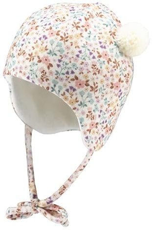 Sterntaler Inka Mütze mit Millefleurs Druck - Mädchen Babymütze mit angeschnittenen Ohrenklappen und Bindeband, gefüttert mit Baumwollfleece - Mütze mit Bommeln - Ecru, 41